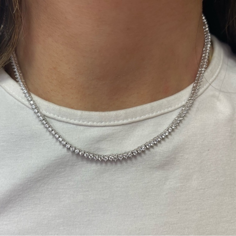 Sterling  Silver Tennis Necklace for Women 17”